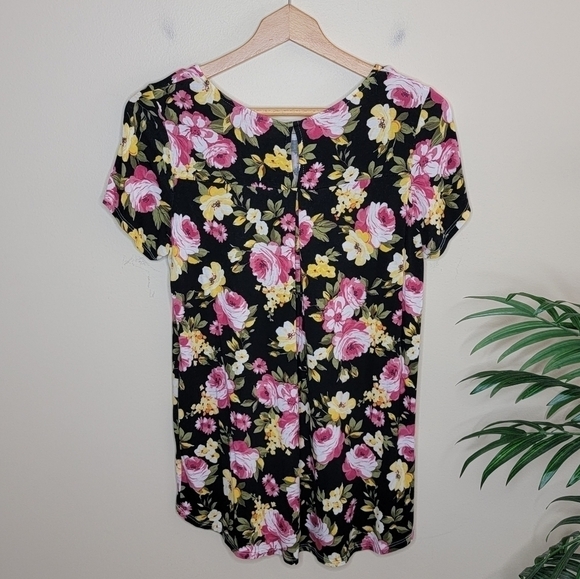 Gilli | Black Pink Yellow Floral Short Sleeve Top Size Medium - Picture 4 of 7